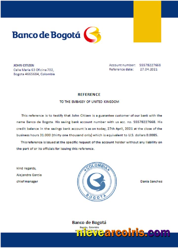 Colombia Banco de Bogotá reference